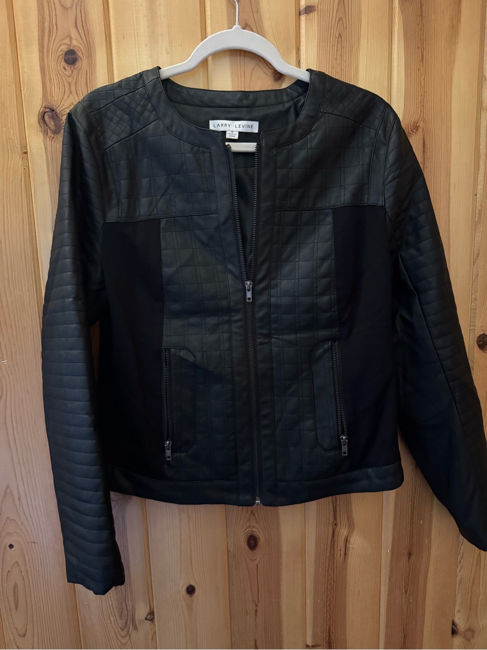 Larry Levine Black Quilted Faux-Leather Zip Jacket